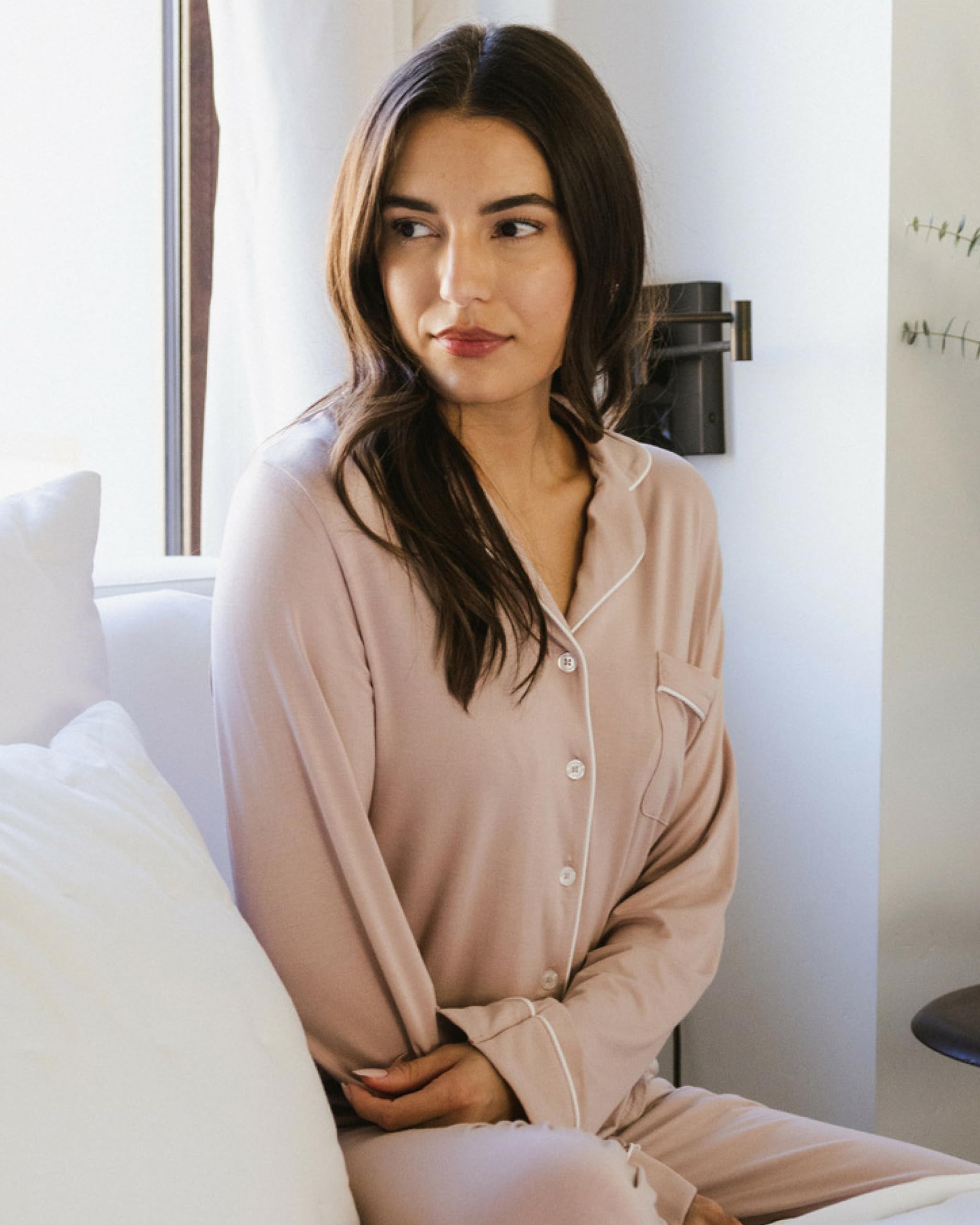 Cozy Earth 100% Viscose From Bamboo Long Sleeve Pajama Set For Women - Button-Up Sleepwear - Image 3
