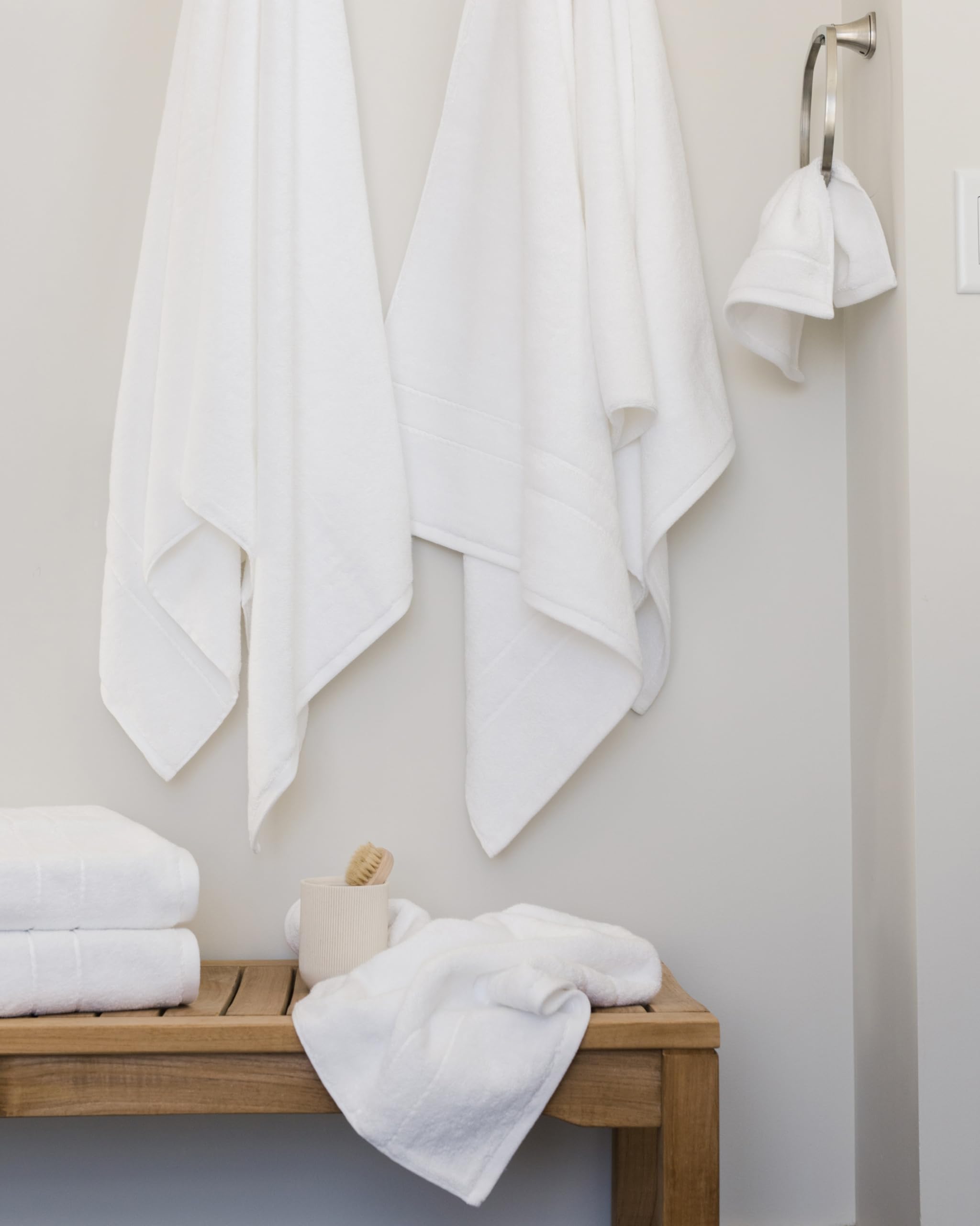 Cozy Earth Complete Luxe Bath Bundle - 60% Cotton 40% Viscose from Bamboo - Quick Dry & Plush Cotton Bath Towel Set - 4 Washcloths, 2 Hand Towels, 2 Bath Towels, 2 Bath Sheets - White - Image 6
