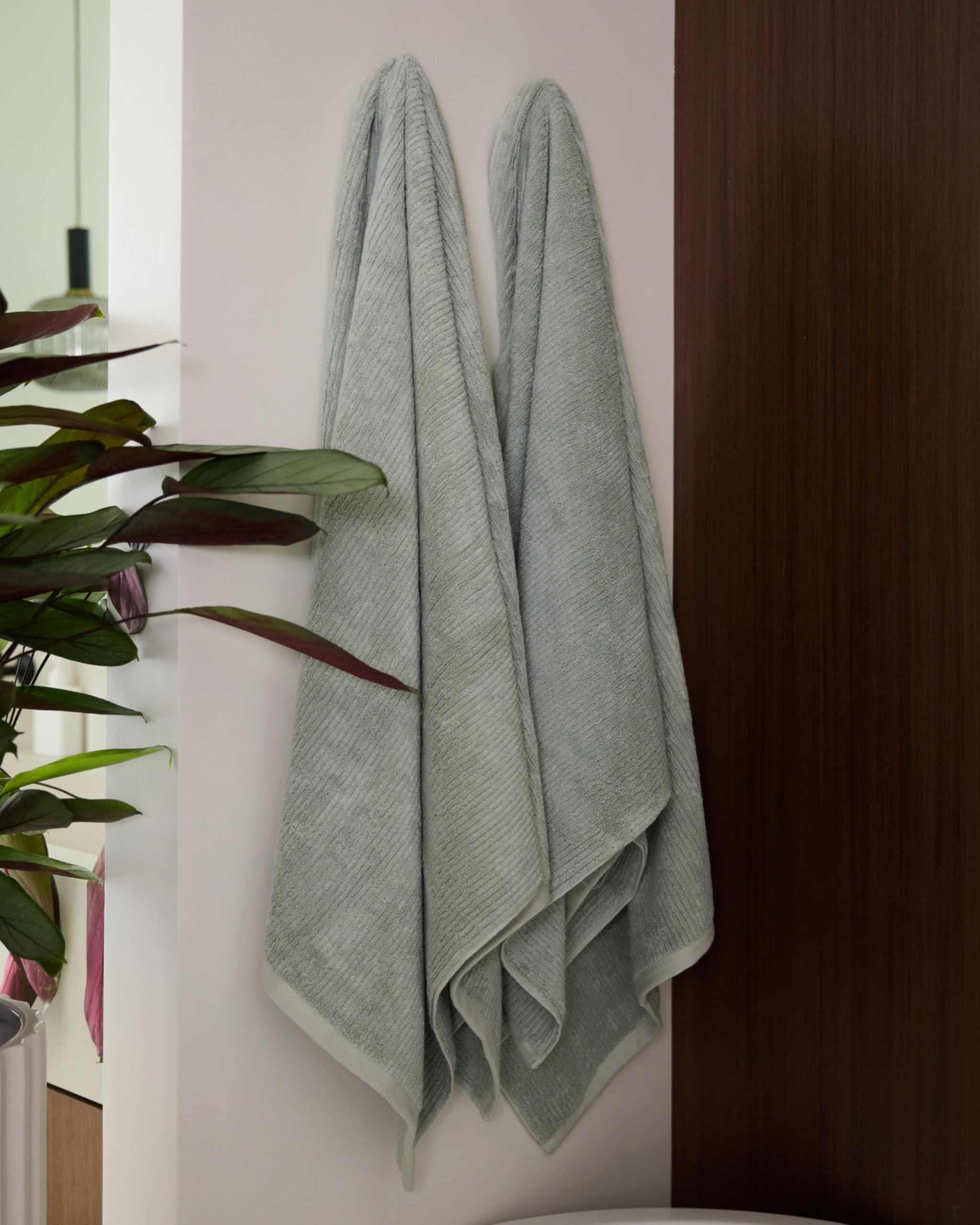 Cozy Earth Complete Ribbed Terry Bath Bundle - 60% Cotton 40% Viscose from Bamboo - Soft & Absorbent Cotton Bath Towel Set - 4 Washcloths, 2 Hand Towels, 2 Bath Towels, 2 Bath Sheets - Laurel - Image 2