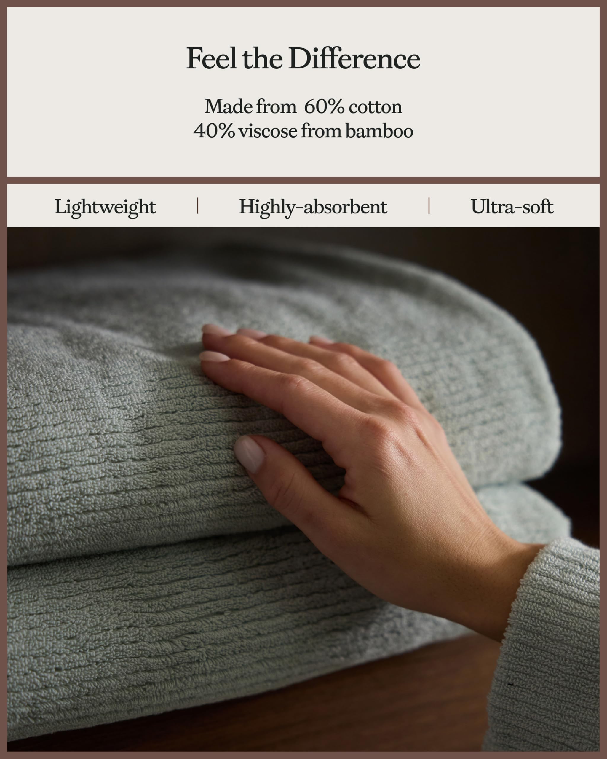 Cozy Earth Complete Ribbed Terry Bath Bundle - 60% Cotton 40% Viscose from Bamboo - Soft & Absorbent Cotton Bath Towel Set - 4 Washcloths, 2 Hand Towels, 2 Bath Towels, 2 Bath Sheets - Laurel - Image 5