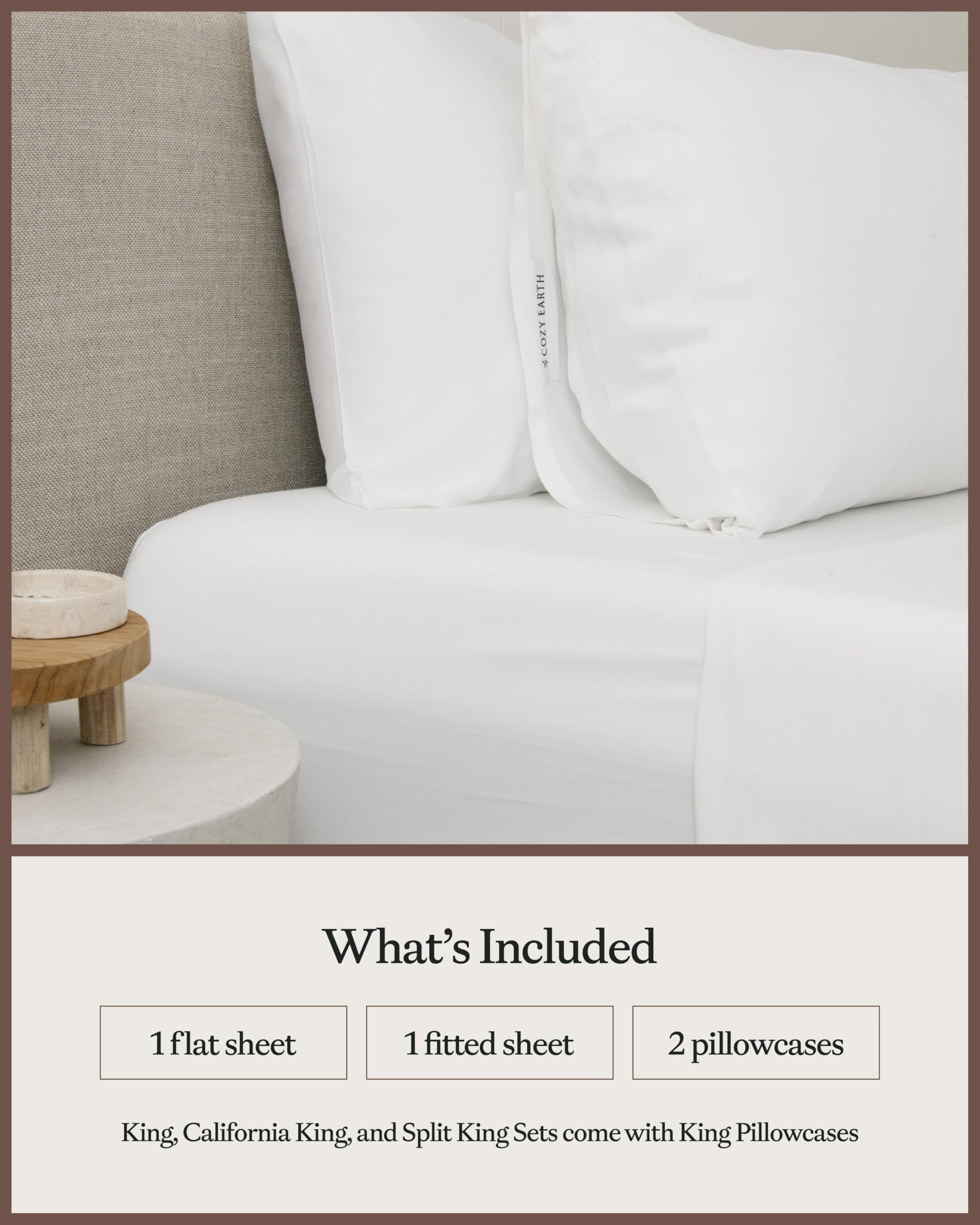Cozy Earth Luxury Bed Sheet Set - 100% Viscose from Bamboo Fabric, Ultra-Soft & Breathable, Fits Regular & Deep Pocket Mattresses up to 20" - 4 Pieces King Sheet Set White - Image 3