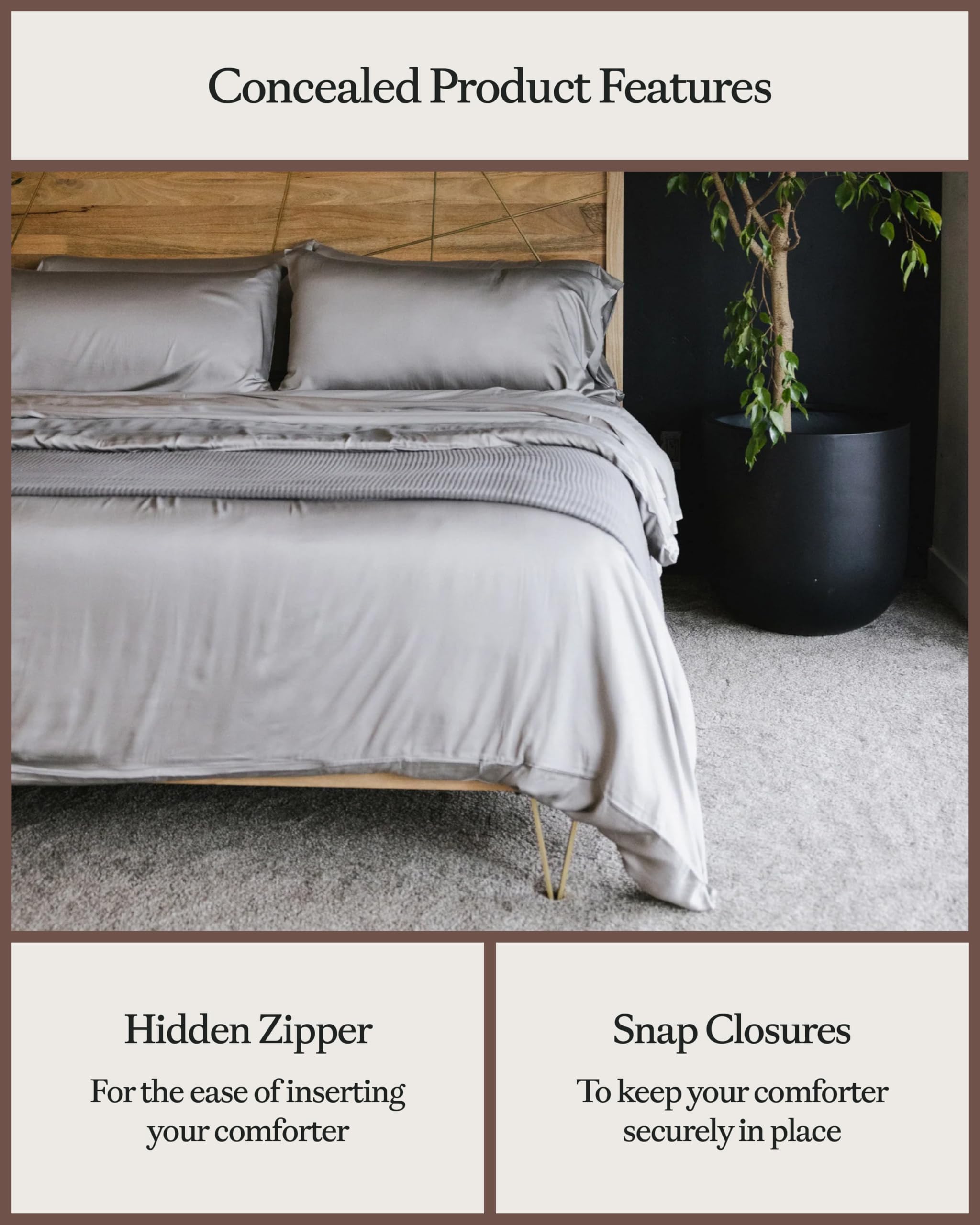 Cozy Earth Luxury Duvet Cover King - 100% Viscose from Bamboo - Ultra-Soft, Cooling & Lightweight Duvet Cover - Temperature-Regulating Bedding with Concealed Zip & Interior Snap Closures - Dove Grey - Image 3