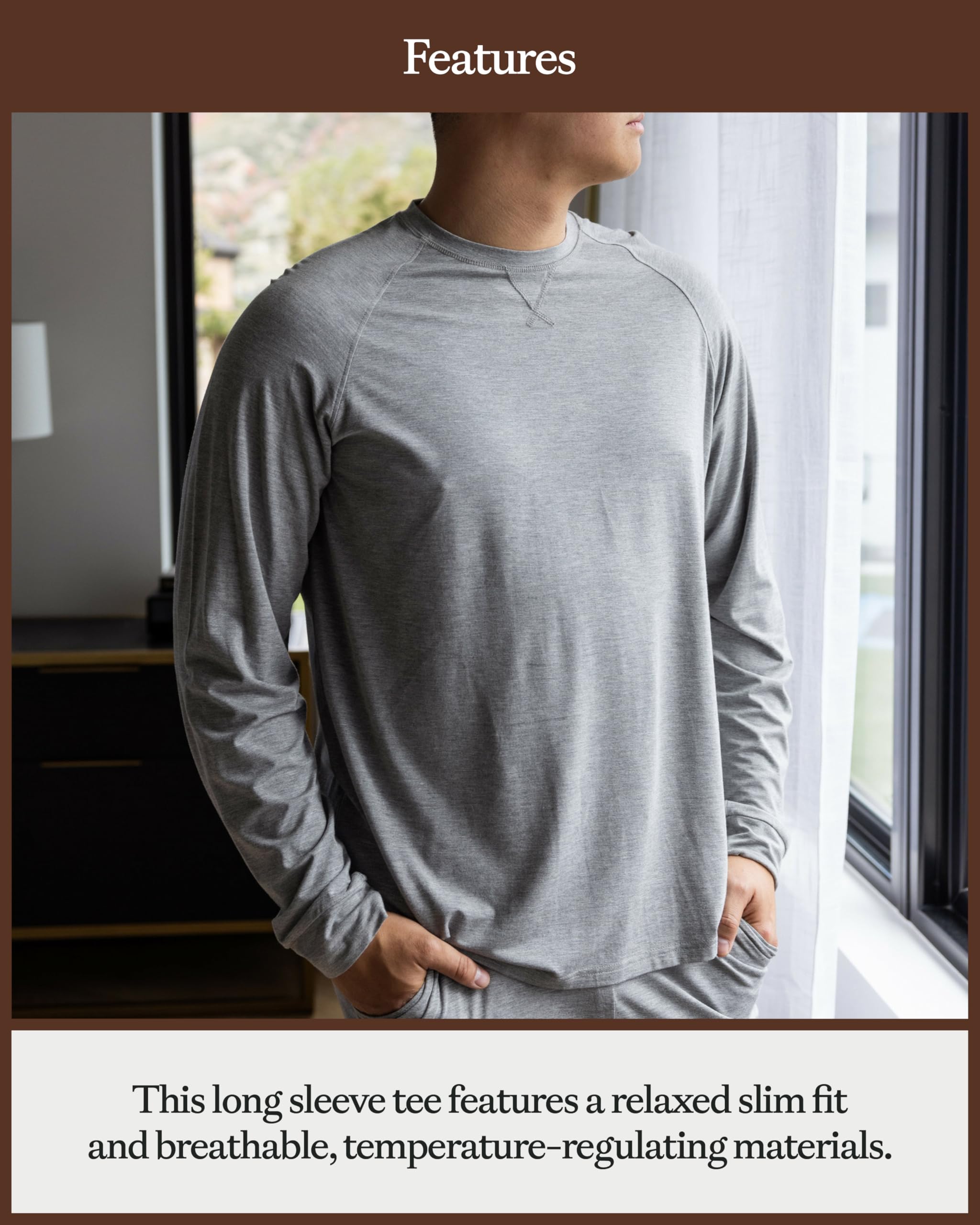 Cozy Earth Men’s Stretch-Knit Long Sleeve Shirt - Breathable Temperature Relaxed Slim Fit Loungewear T-Shirt for Men - Image 5