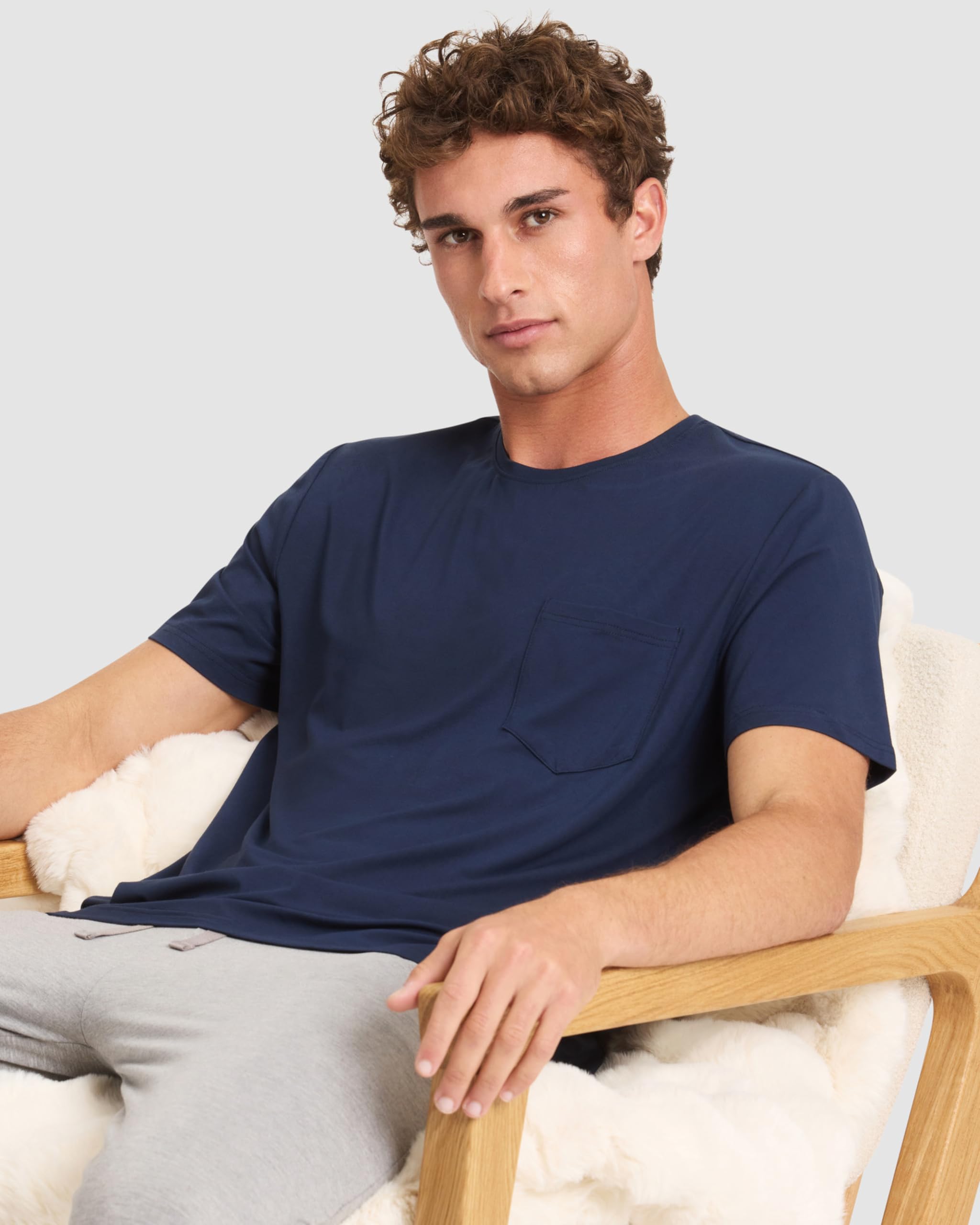 Cozy Earth Men’s Stretch-Knit Lounge Tee - Relaxed Fit, Short Sleeve Shirt for Men - Soft Breathable - Image 3