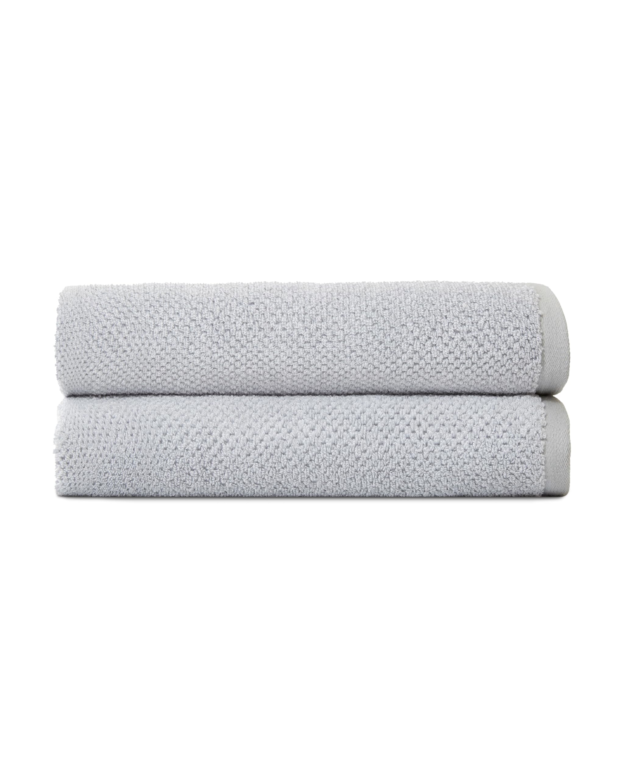Cozy Earth Nantucket 60% Cotton 40% Viscose from Bamboo Bath Towel - 600 GSM Plush & Fast-Drying with Rice Weave Pattern - 2 Pack 30" x 58" Luxury Bath Towel - Harbor Mist