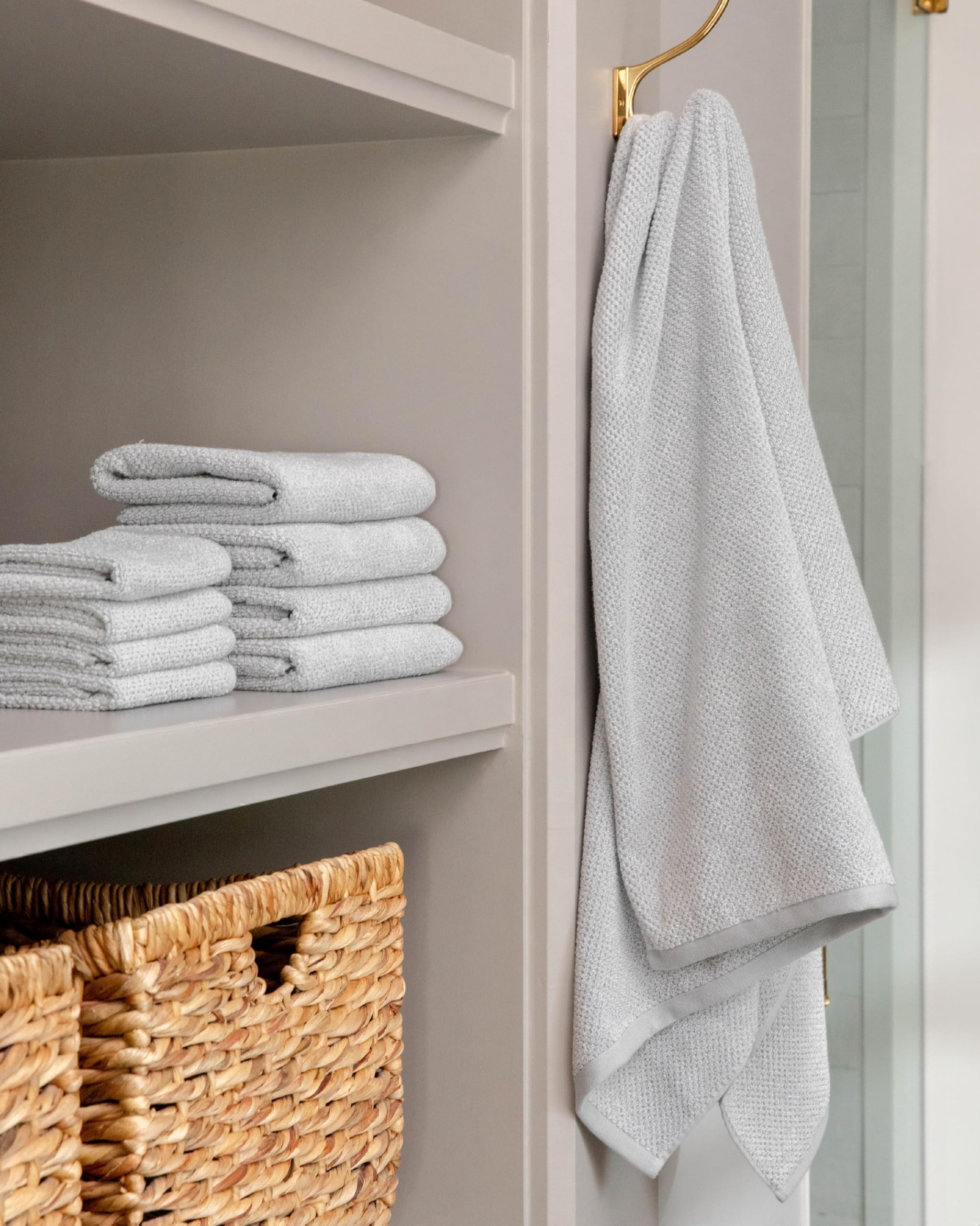 Cozy Earth Nantucket 60% Cotton 40% Viscose from Bamboo Bath Towel - 600 GSM Plush & Fast-Drying with Rice Weave Pattern - 2 Pack 30" x 58" Luxury Bath Towel - Harbor Mist - Image 2