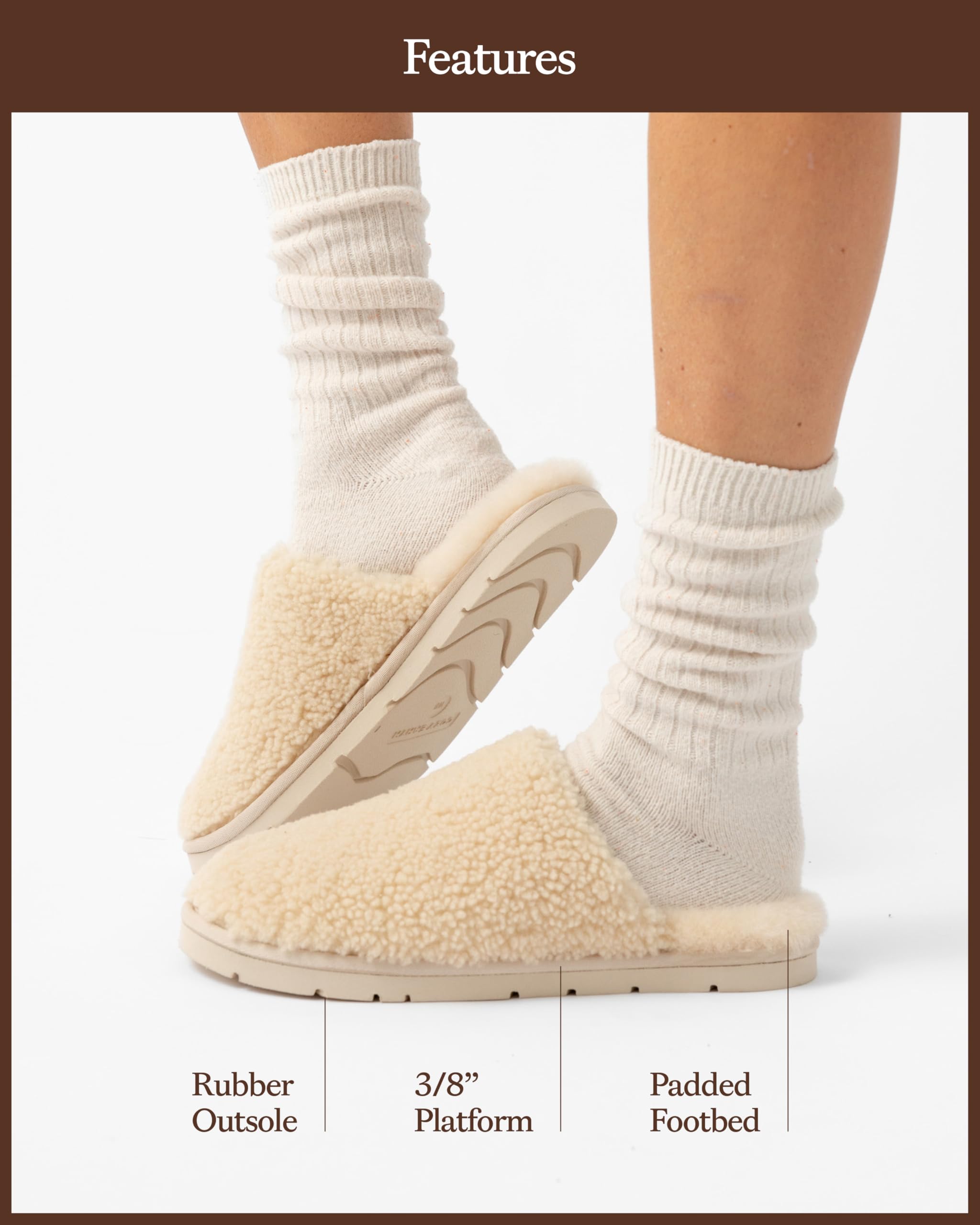 Cozy Earth Puffy Sheep Slippers - Women’s Shearling Fur House Slippers - Indoor Outdoor - Padded Footbed & Rubber Outsole - Image 5