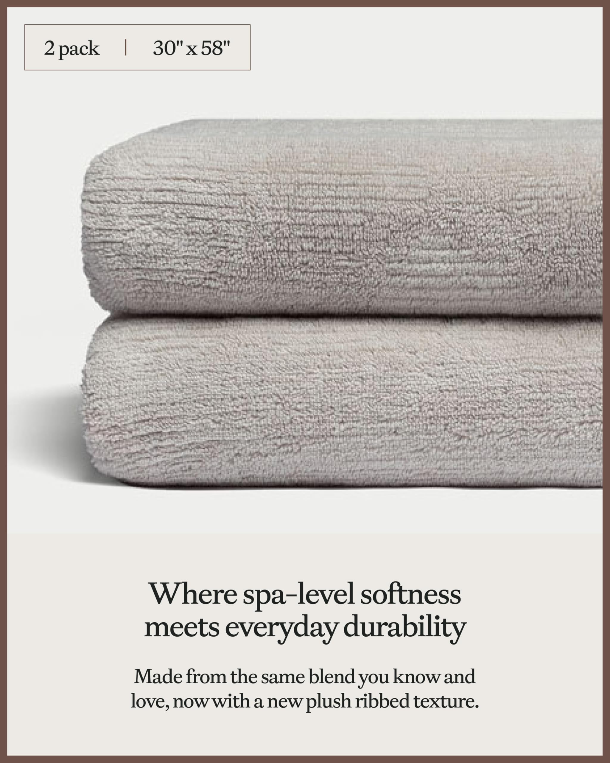 Cozy Earth Ribbed Bath Towel Set - 60% Cotton 40% Viscose from Bamboo Bathroom Towels - Soft & Absorbent Textured Ribbed Pattern - 2 Pack Light Grey - Image 3