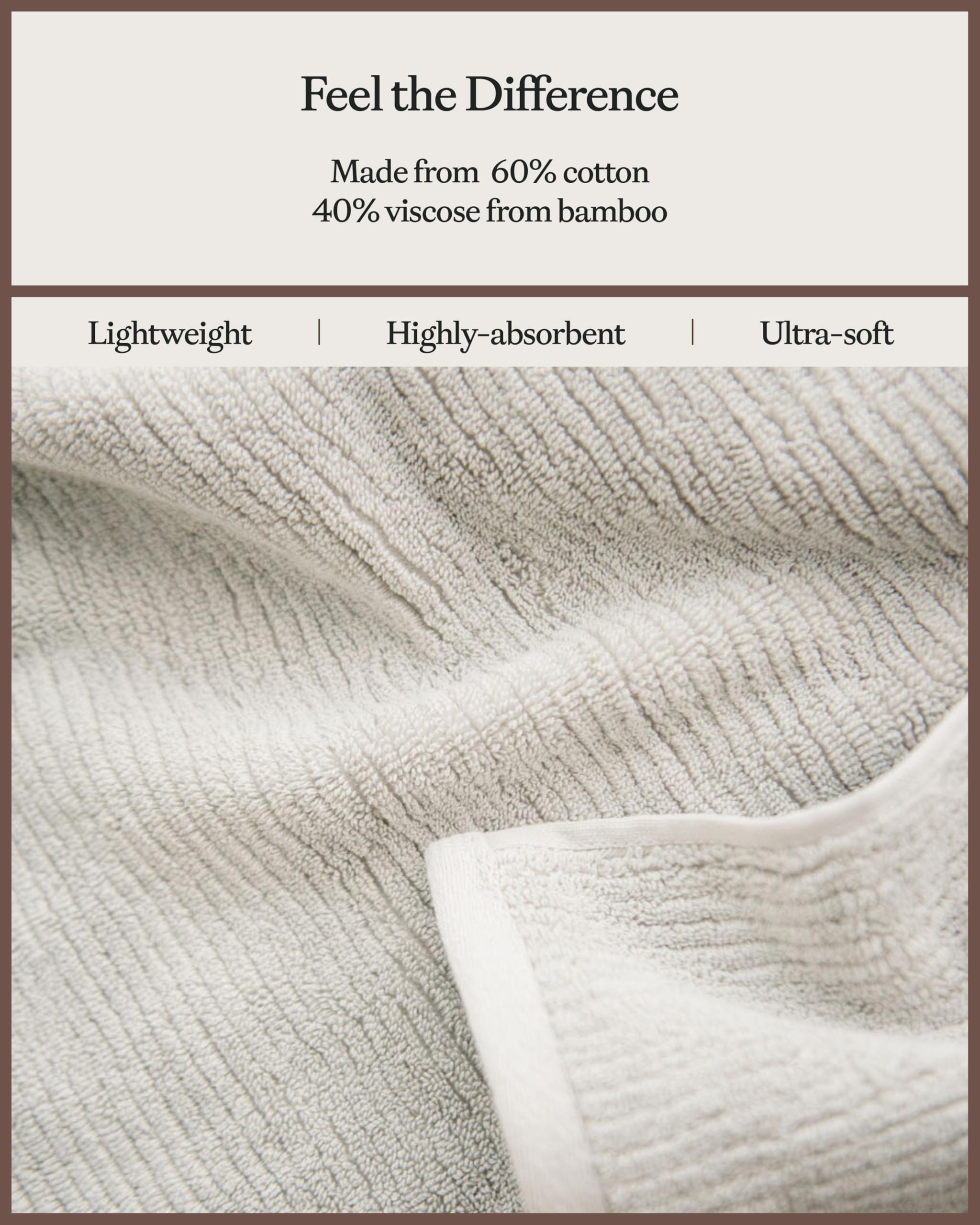 Cozy Earth Ribbed Bath Towel Set - 60% Cotton 40% Viscose from Bamboo Bathroom Towels - Soft & Absorbent Textured Ribbed Pattern - 2 Pack Light Grey - Image 5