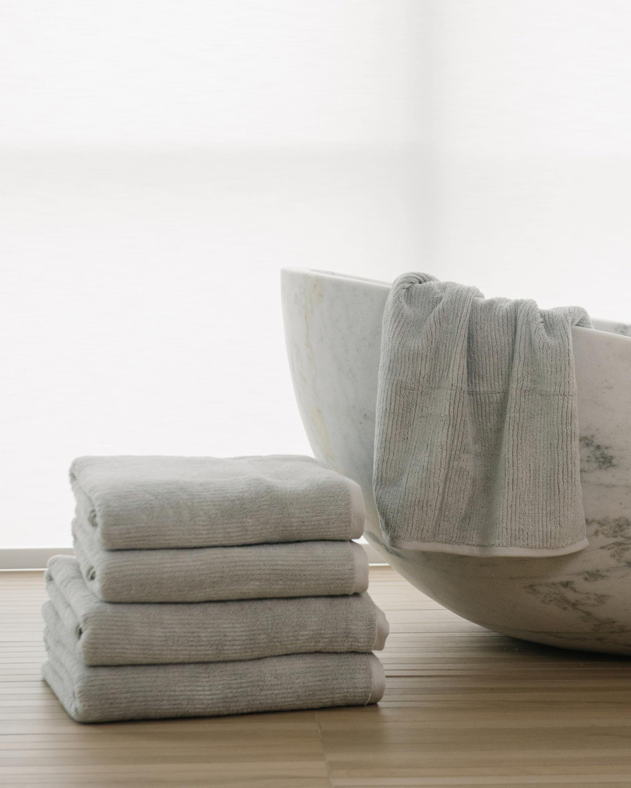 Cozy Earth Ribbed Bath Towel Set - 60% Cotton 40% Viscose from Bamboo Bathroom Towels - Soft & Absorbent Textured Ribbed Pattern - 2 Pack Light Grey - Image 6