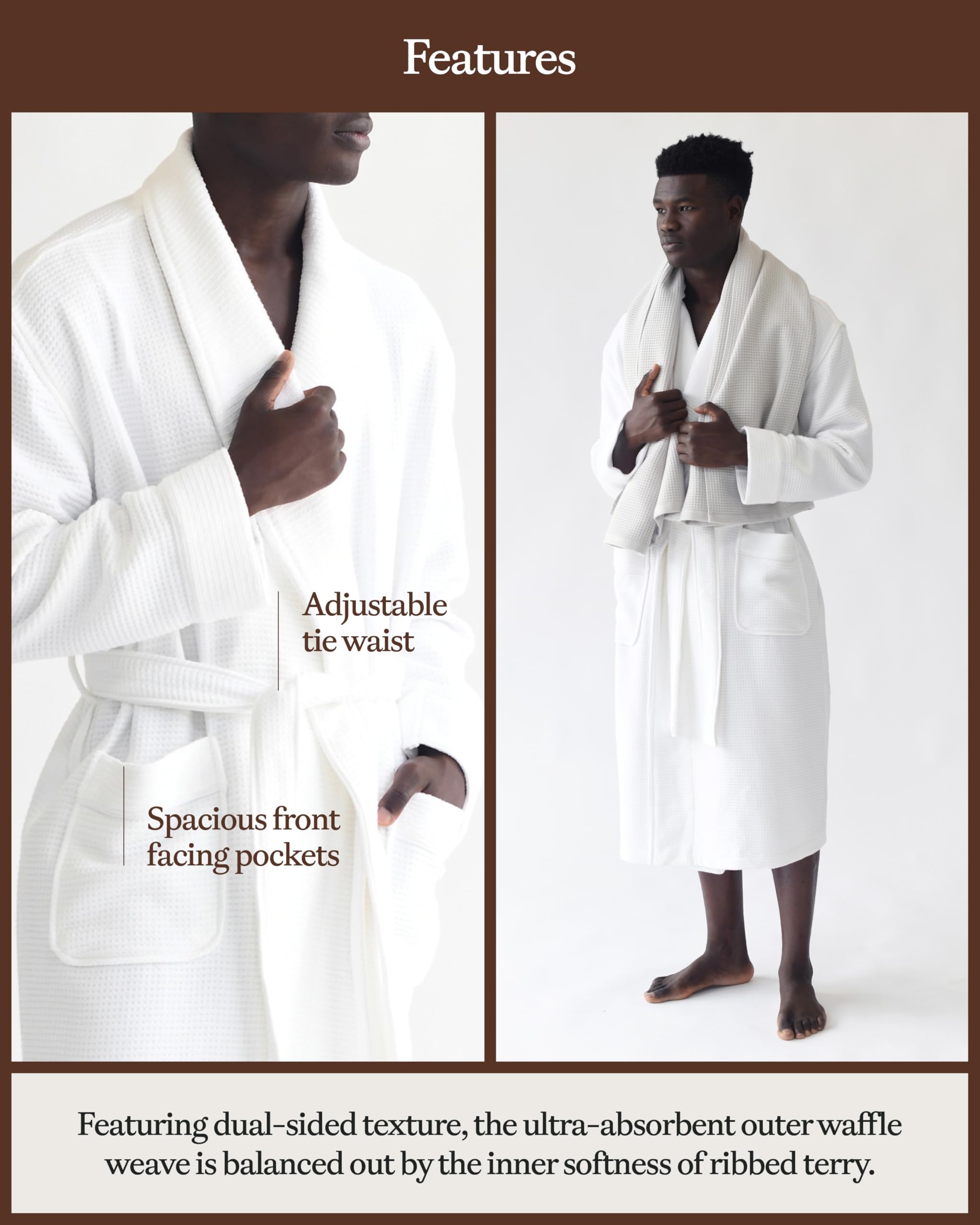 Cozy Earth Waffle Bath Robe - Lightweight Spa Robe with Pockets - 40% Viscose from Bamboo Blend - Image 4