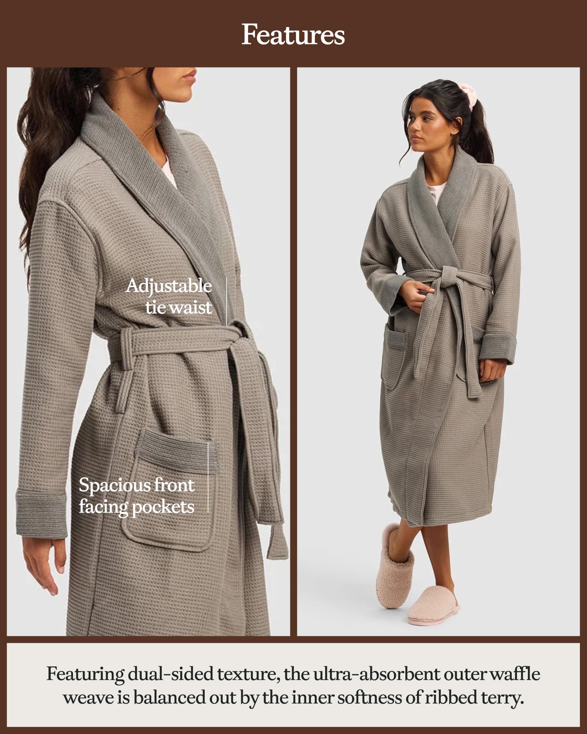 Cozy Earth Waffle Bath Robe - Lightweight Spa Robe with Pockets - 40% Viscose from Bamboo Blend - Image 4