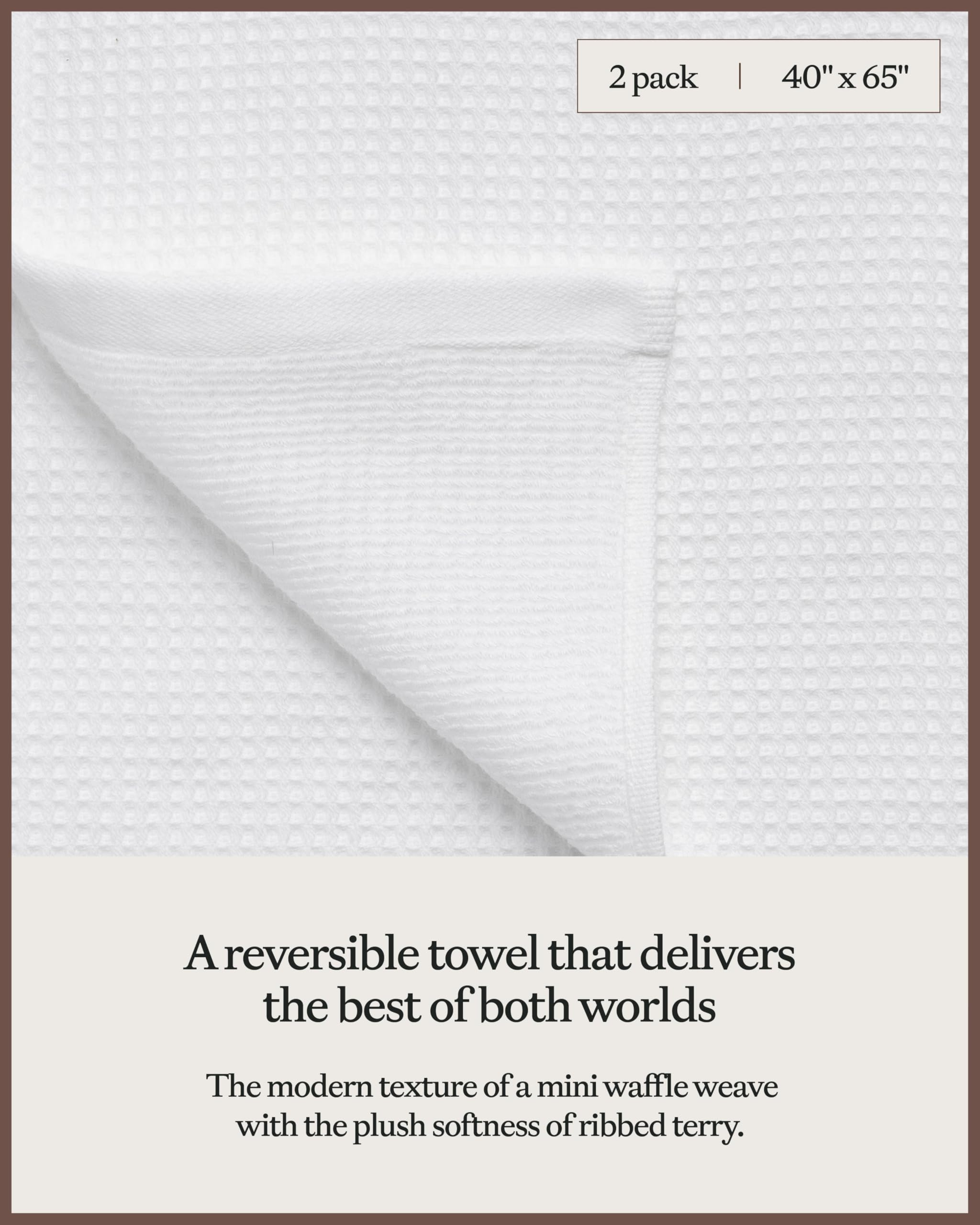 Cozy Earth Waffle Bath Sheets - 60% Cotton 40% Viscose from Bamboo Bath Sheets 40 x 65 Inches - Soft & Absorbent Terry, Reversible Mini Textured Waffle & Weave Pattern - 2 Pack - Image 3