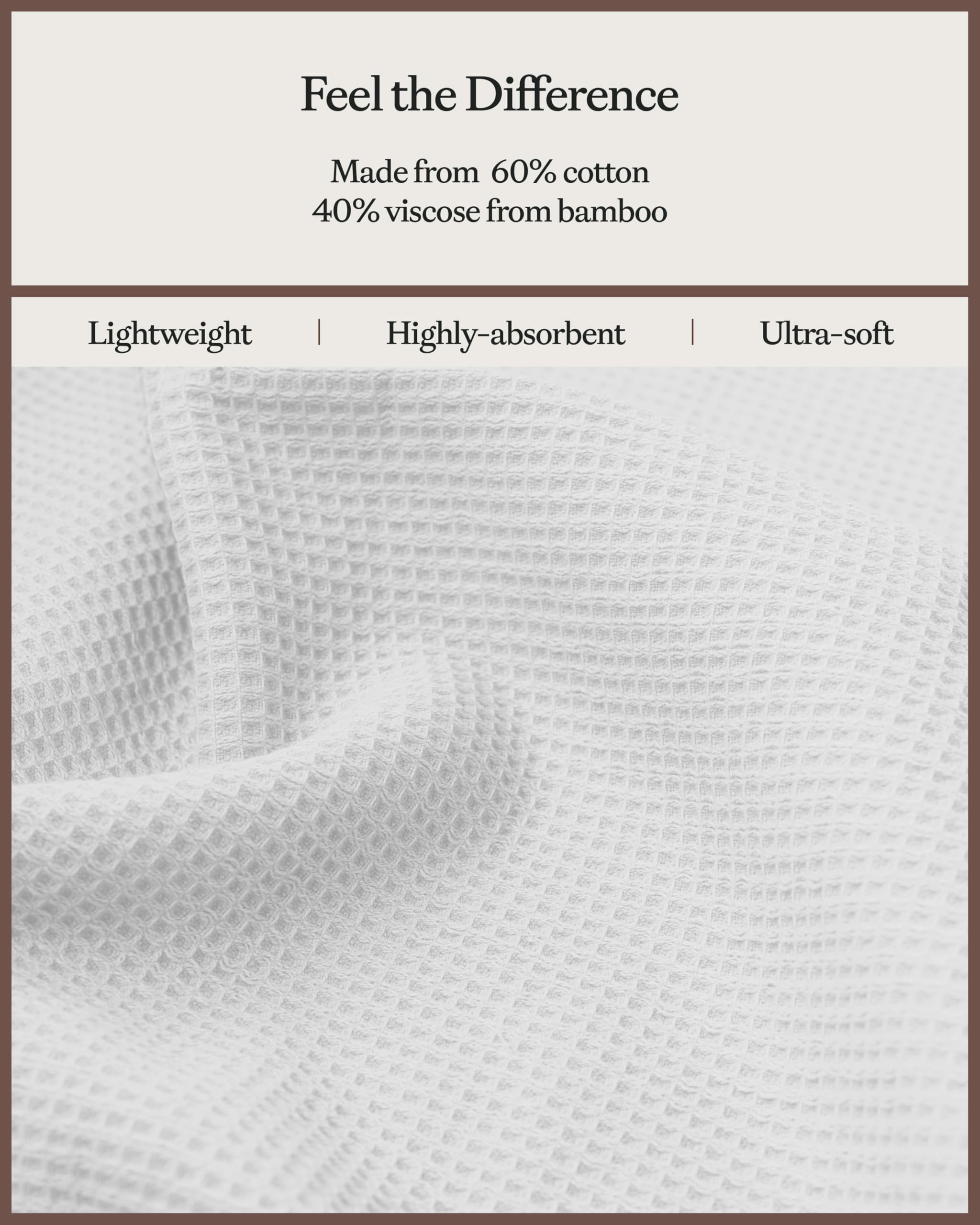 Cozy Earth Waffle Bath Sheets - 60% Cotton 40% Viscose from Bamboo Bath Sheets 40 x 65 Inches - Soft & Absorbent Terry, Reversible Mini Textured Waffle & Weave Pattern - 2 Pack - Image 4