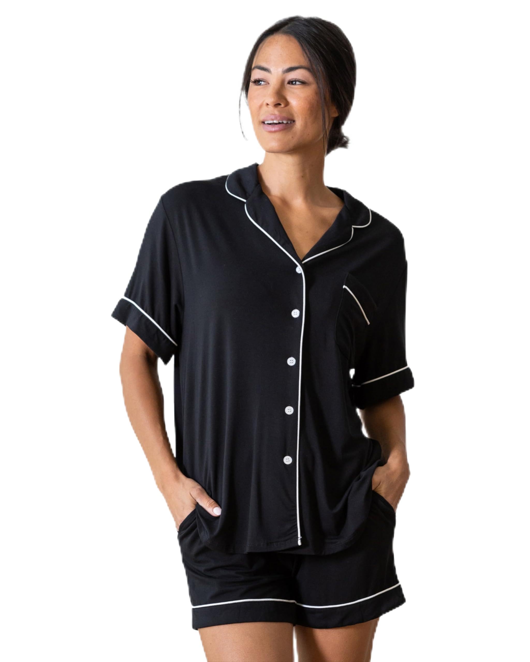 Cozy Earth Women’s Short Sleeve Pajama Set - Relaxed Fit with Adjustable Waistband & Side Pockets - Women’s Sleepwear