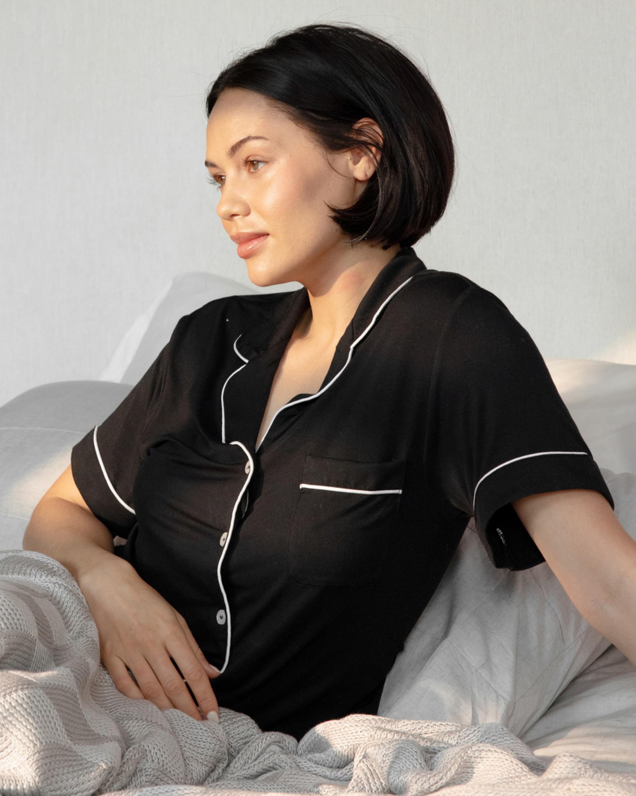 Cozy Earth Women’s Short Sleeve Pajama Set - Relaxed Fit with Adjustable Waistband & Side Pockets - Women’s Sleepwear - Image 4